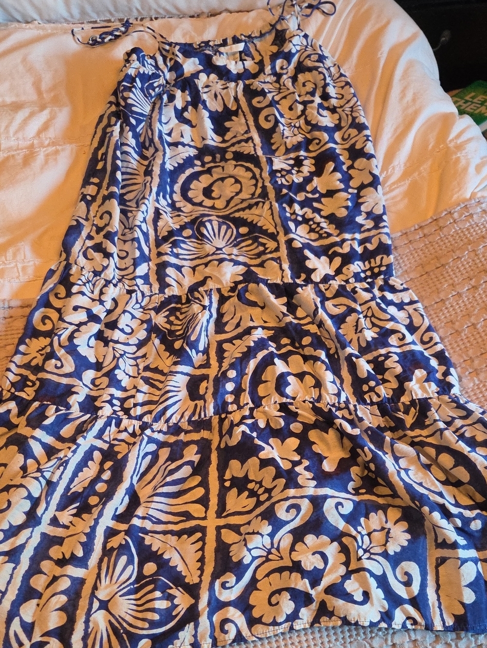 Blue and White Floral Tiered Sundress Lg